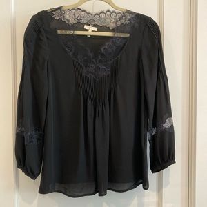 Joie black 100% silk blouse with delicate lace detail